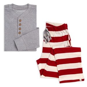Mens Matching Family Christmas Pajama Burts Bees Henley&Rugby Stripe Set, Medium